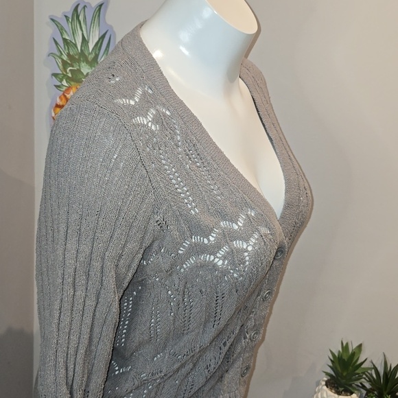 Torrid - Pointelle Cardigan V-Neck Sweater in Formal Gray - Picture 6 of 12